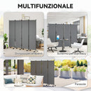 Paravento da Esterno e Interno a 4 Pannelli Pieghevole 221x50x172 cm con Ruote in Metallo e Poliestere Grigio Scuro      