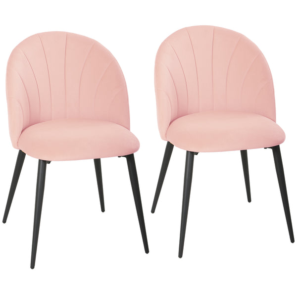 prezzo Set 2 Sedie da Pranzo Imbottite 52x55x79 cm con Schienale a Conchiglia in Velluto Rosa