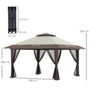 Gazebo Pieghevole 4x4 m ad Altezza Regolabile con Zanzariera e Borsa in Metallo e Tessuto Oxford Beige      