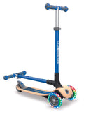 Monopattino 3 Ruote a LED Pieghevole 3 Altezze Max 50 Kg Globber Primo Foldable Wood Blu