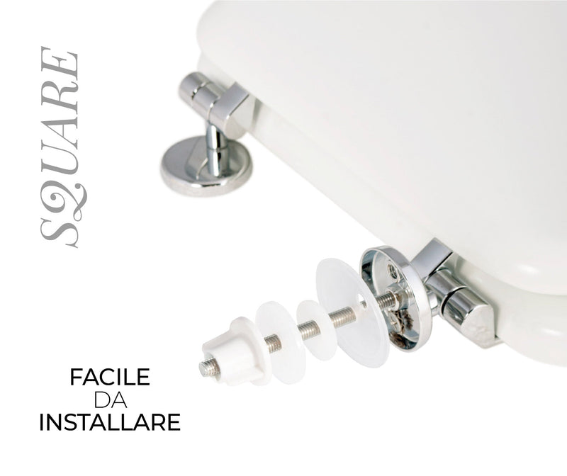 Copriwater Universale 35,5x44,3 cm in MDF Cerniere in Metallo Cromato Square Bianco Lucido