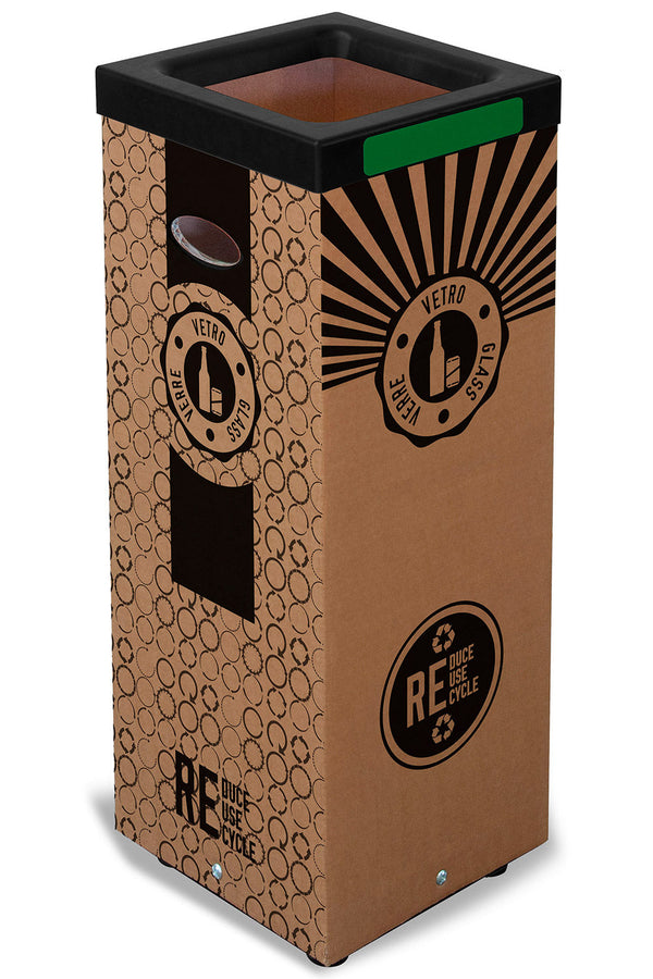 acquista Pattumiera Per Raccolta Rifiuti 38x38xh80 cm in Cartone Con Stampa Grafica Vetro Beige