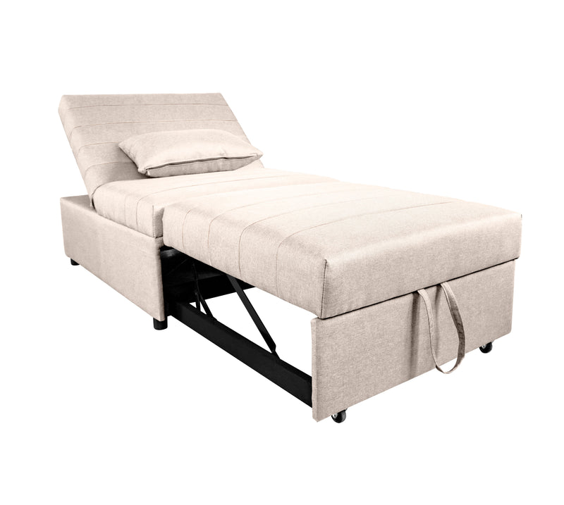 Poltrona Letto Singolo Trasformabile 80x113x45 cm in Tessuto Beige