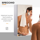 Specchiera Bagno 55x14x30 cm 1 Anta 2 Ripiani in Acciaio 