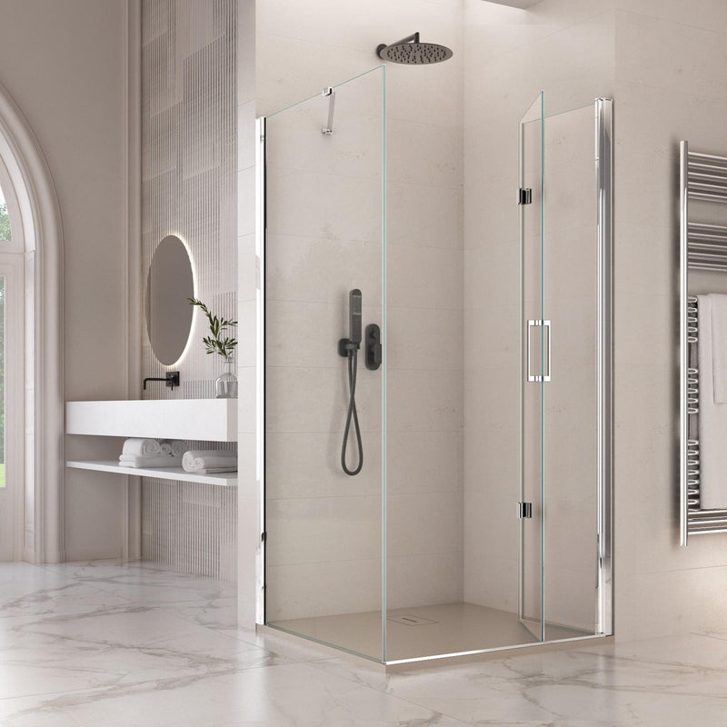 Box Doccia Angolare 1 Anta a Libro in Cristallo Trasparente 6mm H195 Bonussi Eloisa Varie Misure