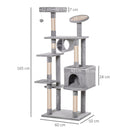 Albero Tiragraffi per Gatti 60x50x165 cm in Peluche e Corda Sisal Grigio e Beige