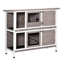 Gabbia per Conigli Conigliera 122x50x101 cm a 2 livelli con Tetto Apribile Mangiatoia e Vassoi Estraibili in Legno Marrone      