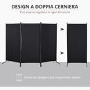 Paravento Separé da Interno 253x50x182 cm a 3 Pannelli Pieghevole in Metallo e Poliestere Nero      