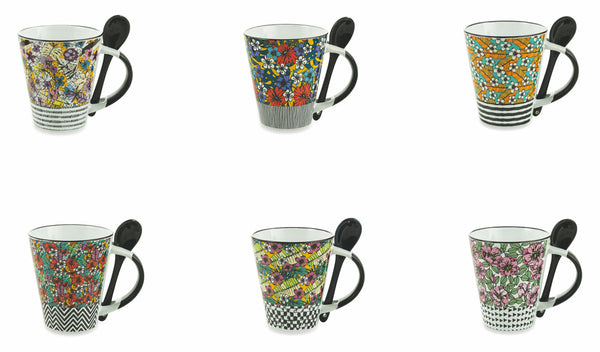 acquista Set 20 Tasses avec Cuillère Ø8,5x10 cm en Grès VdE Tivoli 1996 Carribbean Queen Différentes Couleurs