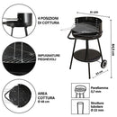 Barbecue a Carbone Carbonella Rotondo Ø51x84,5 cm con Vassoio in Acciaio al Carbonio Nero      