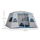 Tenda da Campeggio 4-8 Persone 4x2,75x2,1m in Tessuto Taffetà Grigio