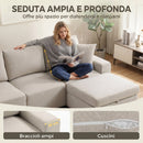 Divano Angolare 3 Posti 235x80x85 cm con Contenitore Poggiapiedi Rimovibile e 2 Cuscini in Tessuto Effetto Lino Beige      