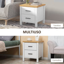 Comodino 2 Cassetti 40x39x48 cm in MDF Bianco