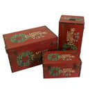 Set 3 Bauli in similpelle con ghirlanda rettangolare rosso