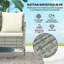 Set 4 Pezzi Salotto da Giardino con Divano a 2 Posti 2 Sedie Tavolino da Caffè in Rattan Grigio      