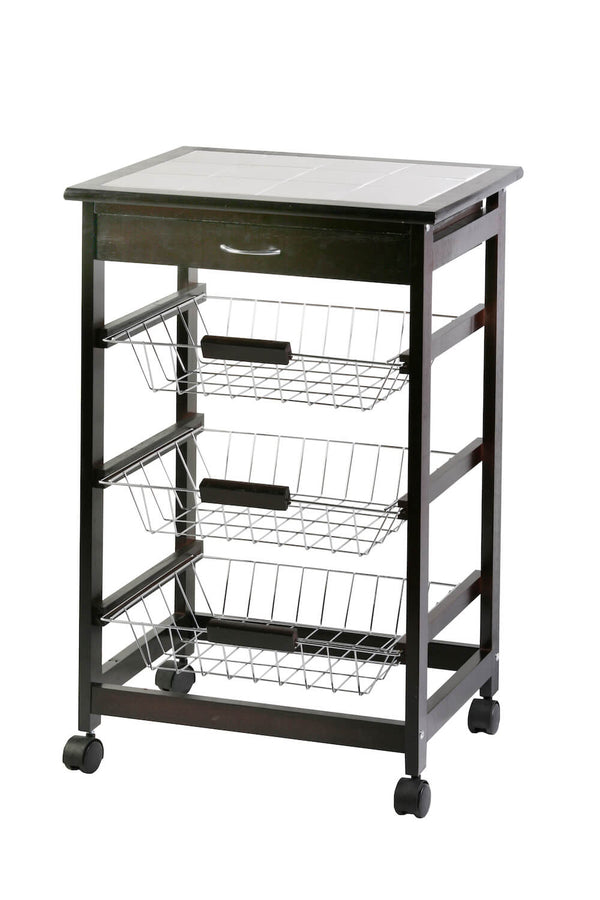 online Chariot de Cuisine en Bois de Wengé 3 Paniers Tosini C002W