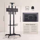 Carrello Porta TV Mobile 32-75 Pollici 85,3x64,8x129,5-189 cm con Altezza Regolabile in Metallo Nero      