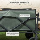 Carrello da Giardino 114x46x65-92 cm Capacità 72L Pieghevole con Pannello Apribile in Acciaio e Poliestere Verde 