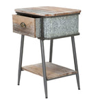 Comodino Bronxs 47,5x36,5x63,5 cm in Ferro e Legno di Abete Nero e Grigio