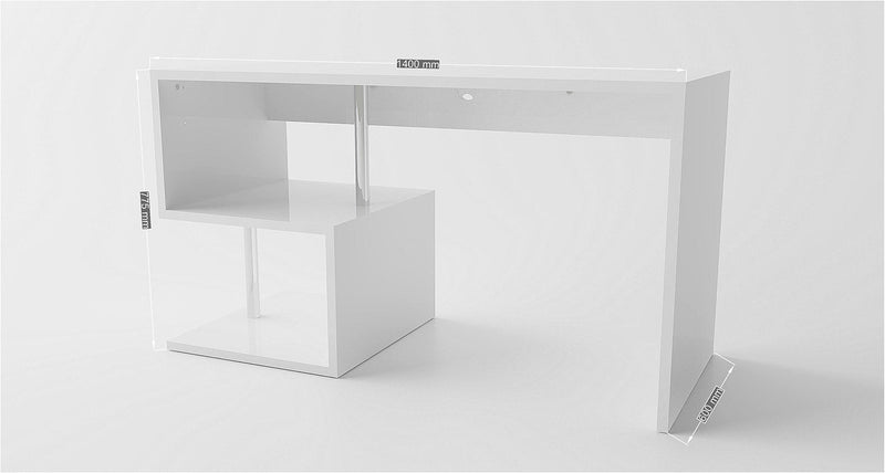 Scrivania con 2 Ripiani 140x60x77,5 cm Esse Bianco Lucido