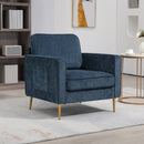 Poltrona da Salotto  con Gambe in Acciaio Dorate e Tasche Laterali 81x84x87 cm in Tessuto Blu