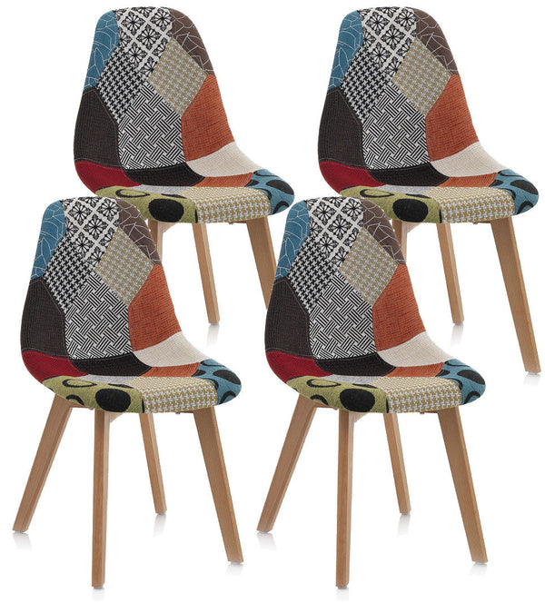 sconto Lot de 4 Chaises 47,5x43x82,5 cm en Tissu Patchwork