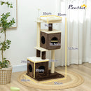 Albero Tiragraffi per Gatti 55x48x107 cm 2 Casette Lettino e Pallina in Tessuto Peluche Marrone e Beige 