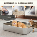 Lettiera per Gatti Chiusa da 52L con Coperchio Ribaltabile Doppia Porta Paletta in Acciaio Inox Nero      