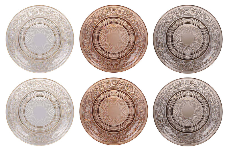 Set 6 Piatti Pane Ø15 cm  in Vetro VdE Tivoli 1996 Imperial Ecrù Ambra e Fumè