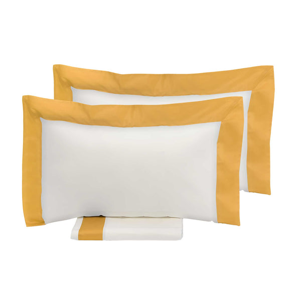 sconto Housse de couette double avec sac et taies d'oreiller Bords en satin Garrini Eveline Ivoire/Or