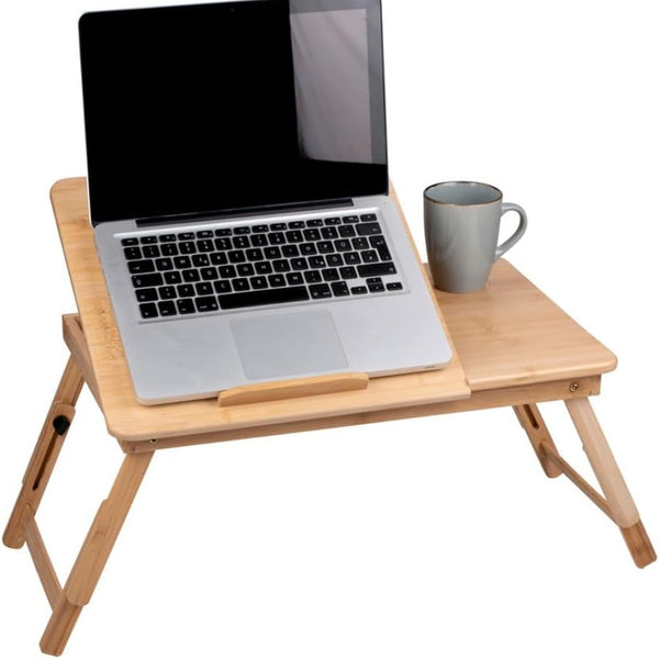 prezzo Tavolino Vassoio 50x30x21,5-27,5H cm Piano Inclinabile con Porta Bevande in Bambù