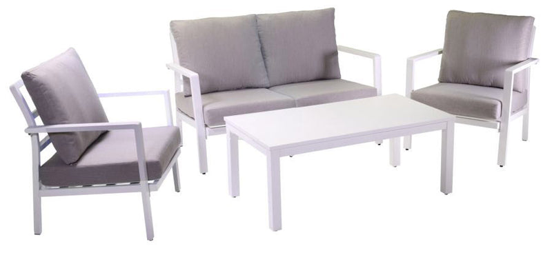 Set Salotto da Giardino in Alluminio Divano 2 Poltrone e Tavolino Boston Bianco