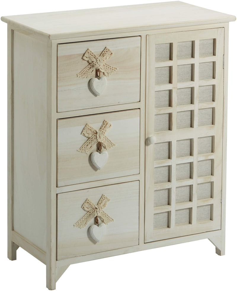Cassettiera 3 Cassetti con Anta 62x32x73 cm in Legno con Cuore