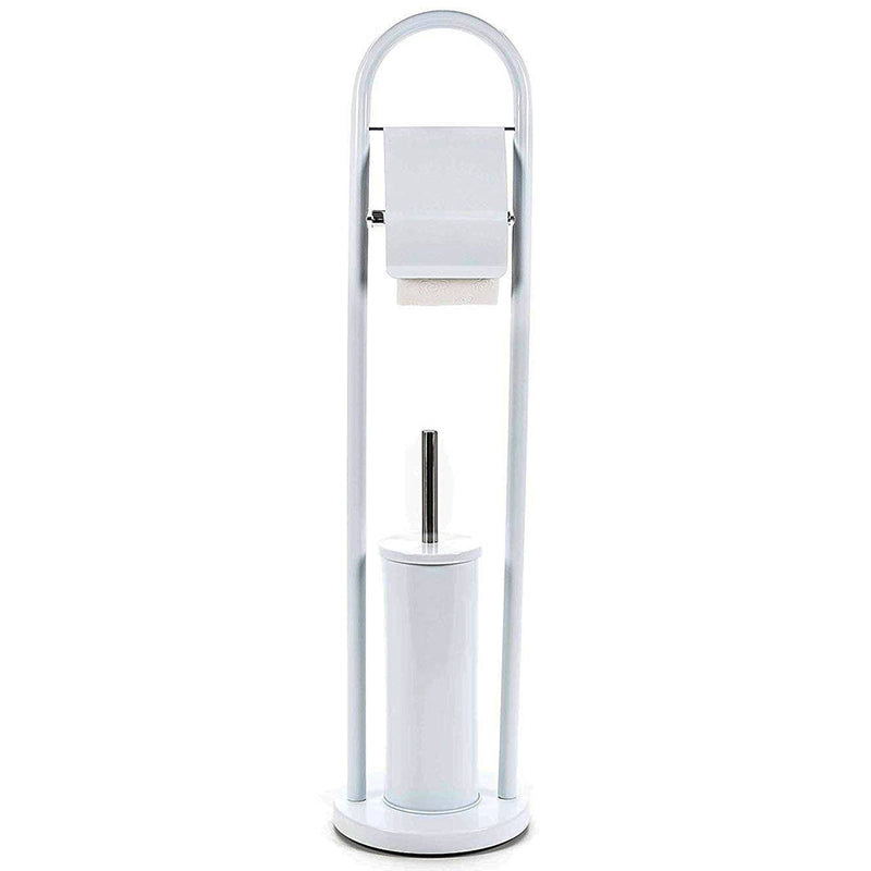 Portarotolo con Portascopino per Bagno in Metallo con Spazzolone 20x80cm Bianco