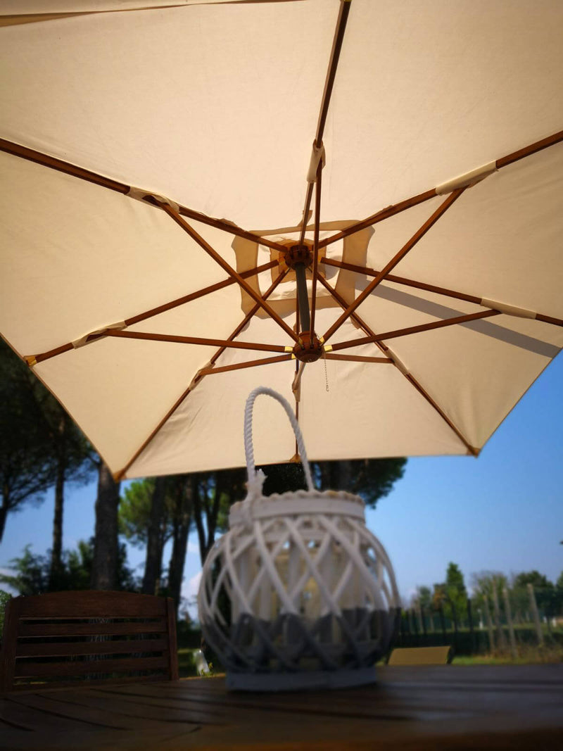 Ombrellone da Giardino Decentrato 2,5x3,5m in Legno Telo in Acrilico Danieli Tokio Ecrù