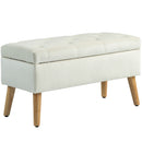 Cassapanca Pouf Contenitore Poggiapiedi 80x35x42 cm in Velluto Gambe in Legno di Caucciù Crema      