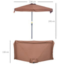 Mezzo Ombrellone da Giardino 230x130x249 cm in Metallo e Poliestere Caffè