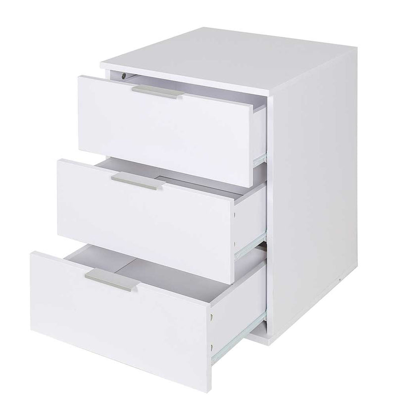 Comodino Mobiletto Cassettiera 3 Cassetti Design Moderno in legno MDF Bianco