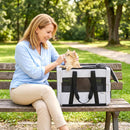 Trasportino Morbido per Cani Mini e Gatti Pieghevole 49,5x34x35,5 cm con Base Rigida e Finestre a Rete in Tessuto 300D e Acciaio Zincato Grigio      