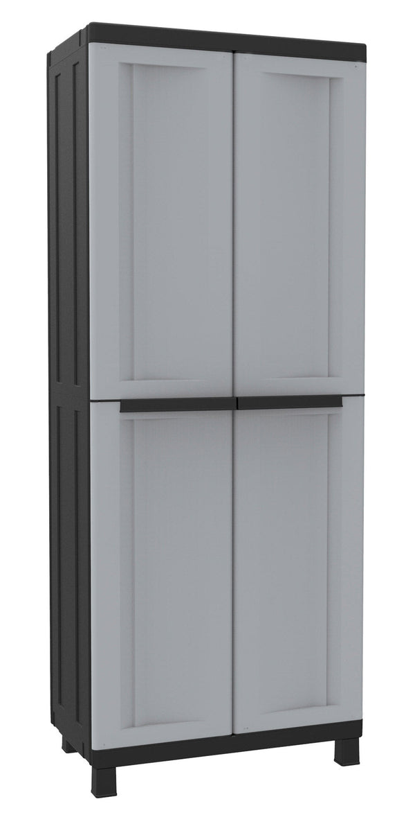 online Armoire d'extérieur modulable 68x39x170 cm 2 portes 3 étagères en polypropylène Twist gris et noir