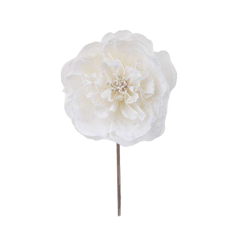 Set 12 Pick Peonia con Glitter 16 cm Crema