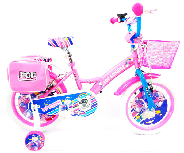 online Vélo fille 14" 2 freins avec panier et sacoches roses et blancs