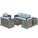 Set da Esterno 6 Pezzi con 2 Tavolini Contenitore 2 Divani e 2 Poltrone in Rattan e Acciaio Grigio