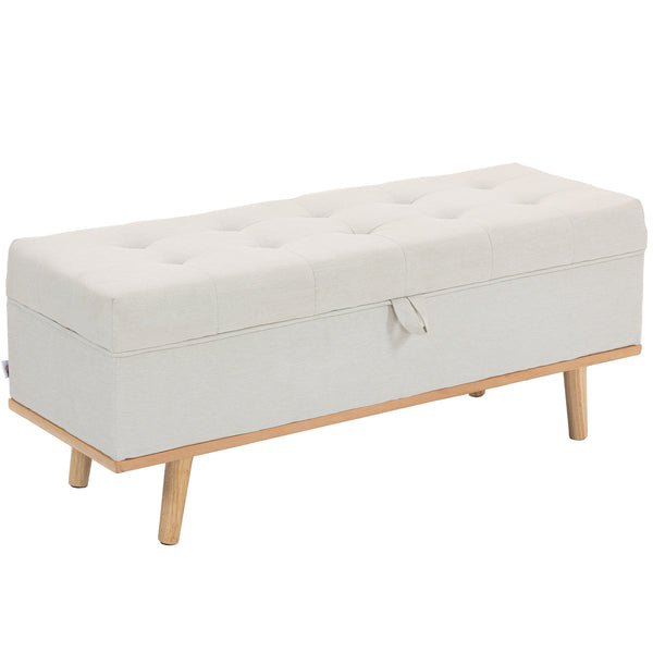 online Panca Contenitore 118x42x45 cm da 80L Imbottita con Rivestimento in Tessuto e Gambe in Legno Crema