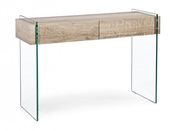 acquista Console 2 Tiroirs Line Kenya Rectangulaire 110x40 en MDF et Verre