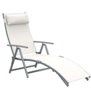 Lettino da Giardino Piscina Pieghevole Schienale Regolabile Crema Bianco 180x63.5x65 cm