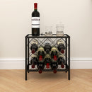 Portabottiglie Vini per 10 Bottiglie 41x22x41 cm con Piano d'Appoggio in Vetro in Acciaio Nero  