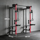 Power Cage Stazione Fitness Pieghevole 184x123x209 cm Rack con Barra Trazioni e Sistema Puleggia Cavi in Acciaio Q195 Rosso
