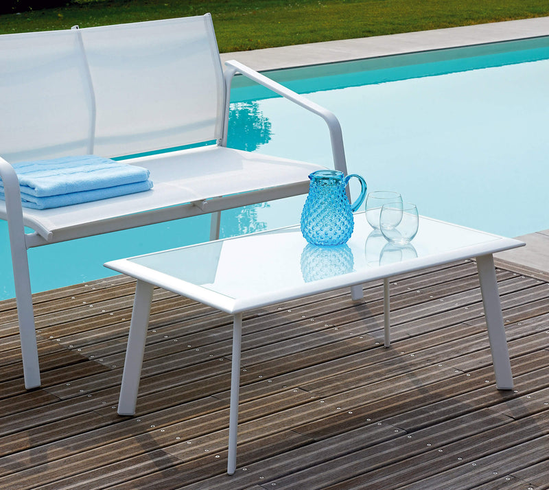 Set Salotto da Giardino in Ferro Divano 2 Poltrone e Tavolino Vorghini Gand Bianco