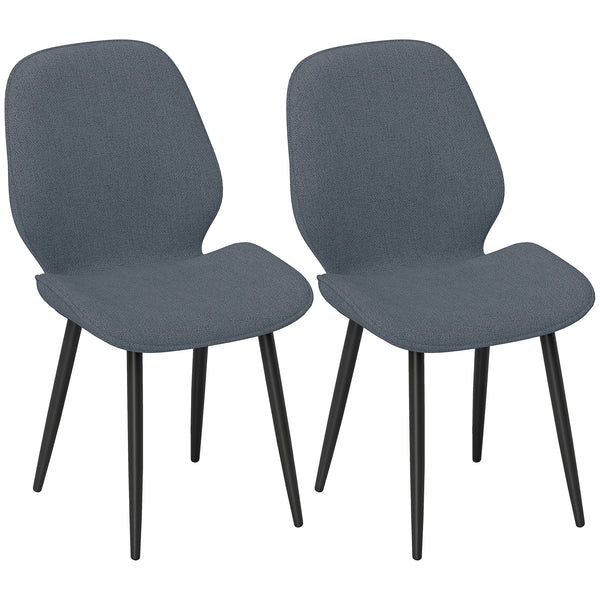 Set 2 Sedie da Pranzo 46x56x86 cm con Schienale Ricurvo in Tessuto Effetto Lino Grigio e Nero online